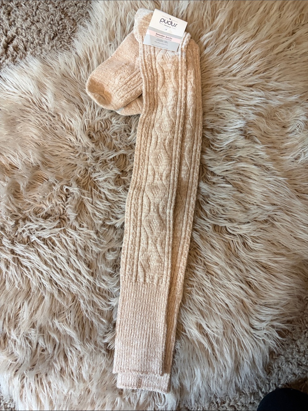 pudus Cream Cable-Knit Cozy Leg Warmers
